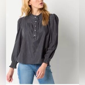 ANA Puff Sleeve Chambray Blouse